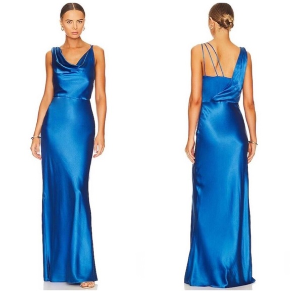 Veronica Beard Sanderson Silk Satin Cowl Maxi Gown Dress Blue Size 0 Evening